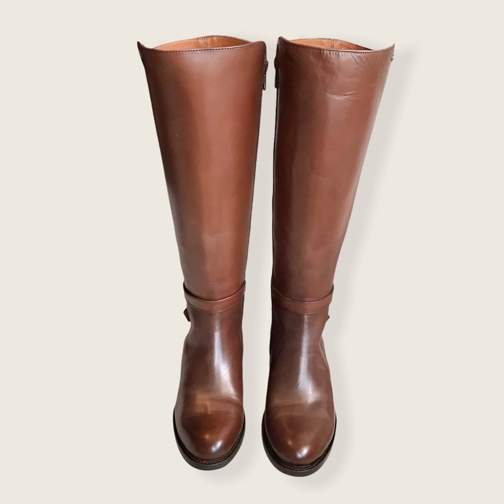 Frye Jordan Strap Cognac Leather Tall Riding Boots - Picture 8 of 15